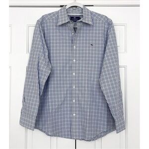Vineyard Vines Slim Fit Whale Button Down Shirt in Blue and Green Check - Size M